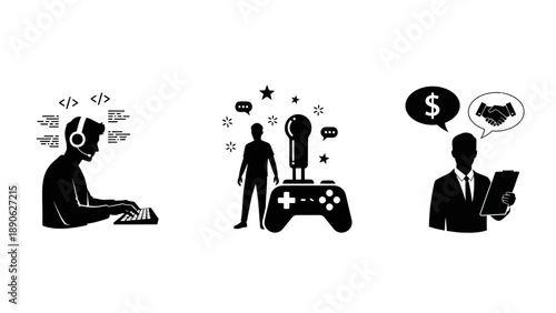 Gaming Enthusiast Engaging in Online Strategy, Digital Workspace, Illustration, Interactive Environment, Creative Perspective