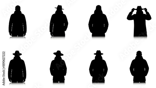 Action Poses of Silhouetted Figures in Various Hats, Creative Graphic Design, Studio Environment