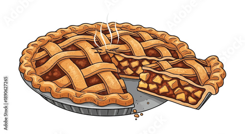 Homemade Baked Apple Pie with Lattice Crust and Warm Filling