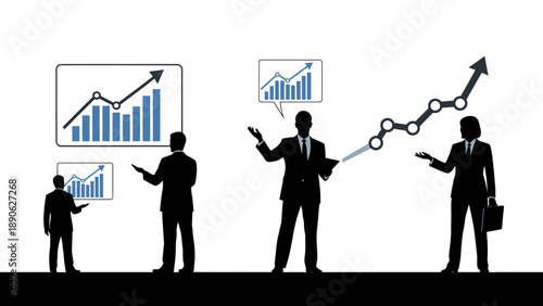 Business Presentation, Growth Strategies, Office Setting, Illustration, Professional Environment, Group Discussion, Data Analysis