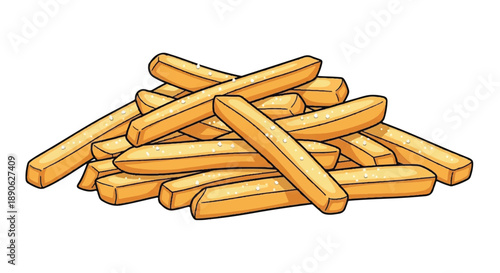 Crispy Golden French Fries Pile Fast Food Snack Isolated on White