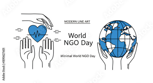 World NGO Day Illustration with Globe and Heart.