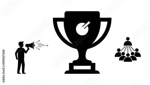 Winning Announcement, Team Recognition, Business Conference, Digital Illustration, Corporate Environment