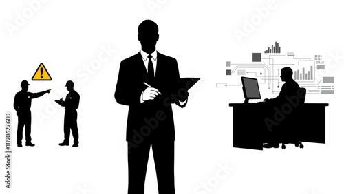 Business Meeting, Professionals Discussing Strategies, Office Environment, Digital Illustration, Corporate Setting, Creative Viewpoint