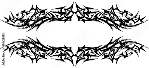 A black and white vector graphic of a tribal style border design with sharp points and lines