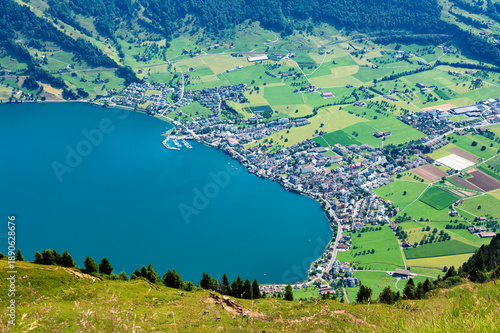 Wallpaper Mural Aerial View of Zugersee Lakeside Town Arth and Green Fields Torontodigital.ca