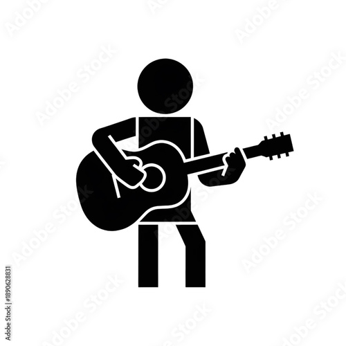 acoustic guitar player icon black silhouette of musician performing with string instrument