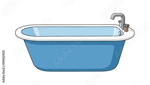 Blue Bathtub Vector Illustration with Chrome Faucet, Clean Bathroom Element for Spa, Relaxation, and Home Decor Concepts, Isolated Graphic
