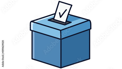 Blue Ballot Box with Checkmark on Paper, Voting Concept, Election Day Symbol, Democratic Process Illustration, Government and Politics