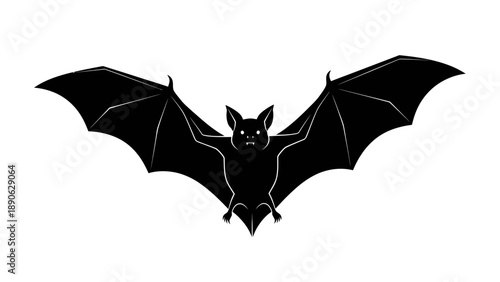 Black Bat Silhouette Vector Illustration Flying with Wings Spread Wide, Spooky Halloween Graphic Design Element for Night Wildlife and Horror Themes