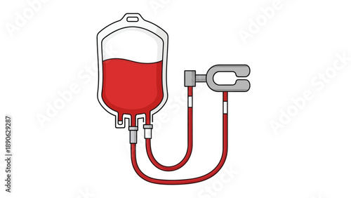 Blood Bag with Tubing and Clamp Vector Illustration for Medical Donation and Healthcare Concepts