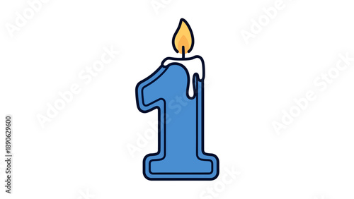 Blue Number 1 Candle Vector Illustration for First Birthday Celebration, Party Event, or Anniversary Milestone