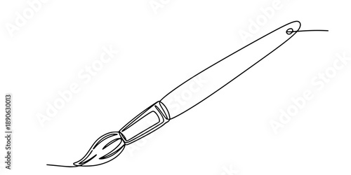 One continuous line of a classic art brush. Line art of a paint brush. Drawing in one line style with a black stroke. Vector illustration.