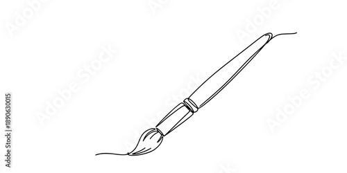 One continuous line of a classic art brush. Line art of a paint brush. Drawing in one line style with a black stroke. Vector illustration.