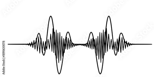 Continuous sine wave graph or pulse line. Drawing with editable black stroke on a white background. 