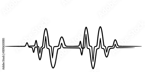 Continuous sine wave graph or pulse line. Drawing with editable black stroke on a white background. 