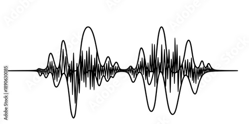 Continuous sine wave graph or pulse line. Drawing with editable black stroke on a white background. 