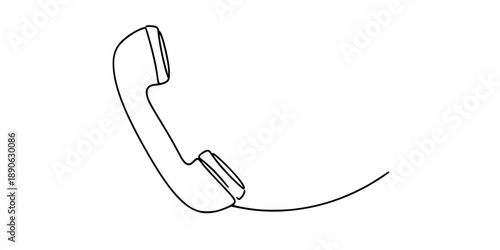 Drawing of a telephone receiver in one line art style. Communication device illustration with editable stroke. 