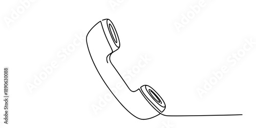 Drawing of a telephone receiver in one line art style. Communication device illustration with editable stroke. 
