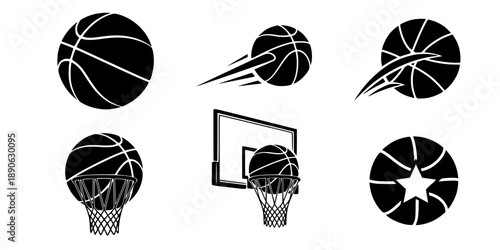 Basketball ball icons set. Basketball ball isolated icon. Black basketball symbols. Vector illustration.
