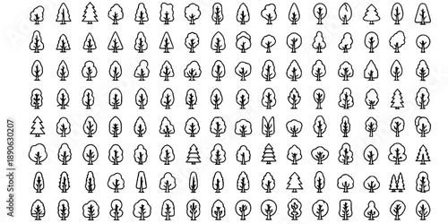Big set of minimal trees linear icons - vector
