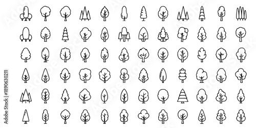 Big set of minimal trees linear icons - vector
