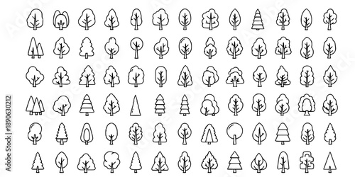 Big set of minimal trees linear icons - vector
