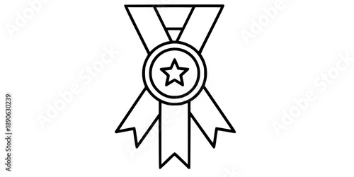 Medal with ribbons in one line art style. Medal drawing with editable black stroke on white background. 