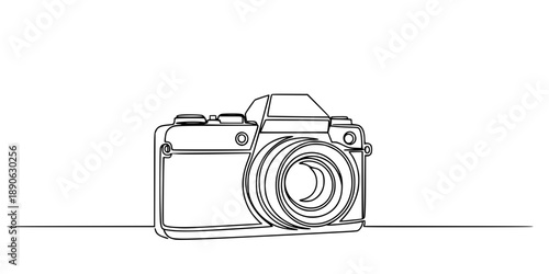 Camera icon in continuous line drawing style. Line art of photo camera icon. Vector illustration. 