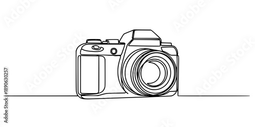 Camera icon in continuous line drawing style. Line art of photo camera icon. Vector illustration. 