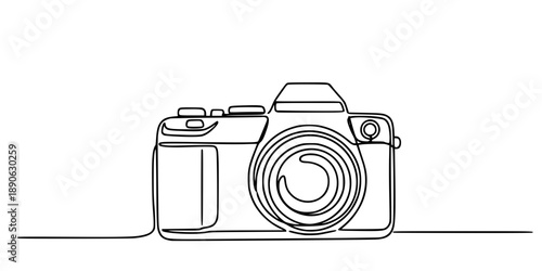 Camera icon in continuous line drawing style. Line art of photo camera icon. Vector illustration. 