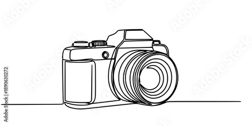 Camera icon in continuous line drawing style. Line art of photo camera icon. Vector illustration. 