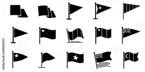 Flag icon. Set of black flag icons. Vector illustration. Flag icon collection