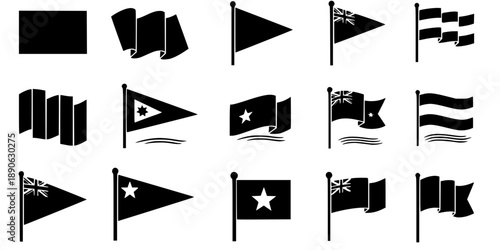 Flag icon. Set of black flag icons. Vector illustration. Flag icon collection