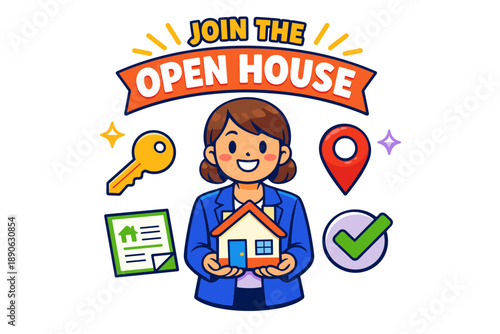 Female real estate agent holding house model at open house event