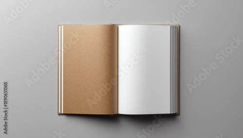 Open pages magazine template isolated on white wood desk