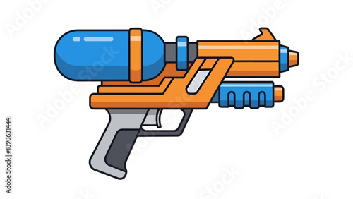 Bright Orange and Blue Water Gun Toy Vector Illustration for Summer Fun and Outdoor Play, Isolated on White Background