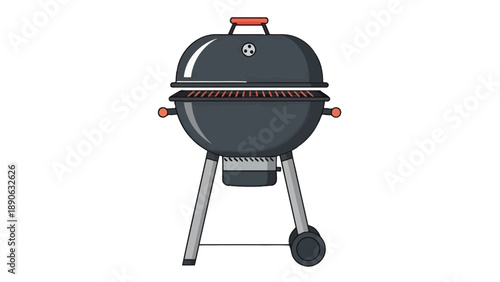 Charcoal Kettle Grill Vector Illustration, Barbecue Equipment Icon, Outdoor Cooking and Summer Party Graphic Design Element