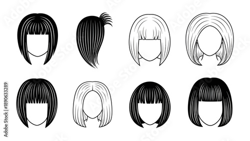 Collection of diverse bob hairstyles vector illustration, graphic design elements for beauty salons, hair salons, and fashion blogs