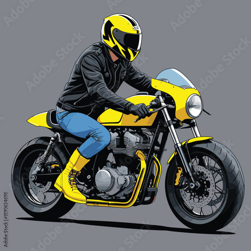 vector illustration of a biker riding a cafe racer