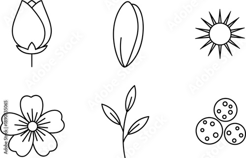 Collection of simple line art icons representing nature and celestial bodies