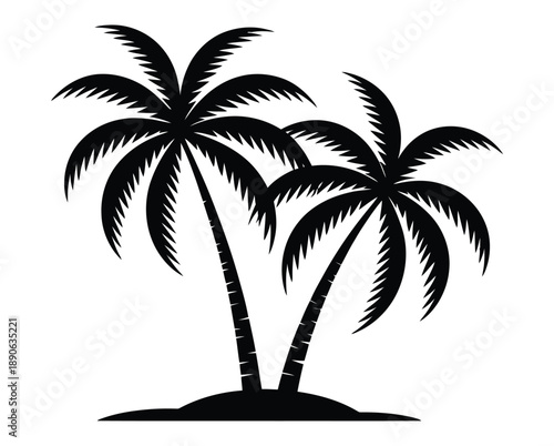 Two iconic palm trees silhouetted against a bright sky, evoking tropical paradise and vacation vibes.