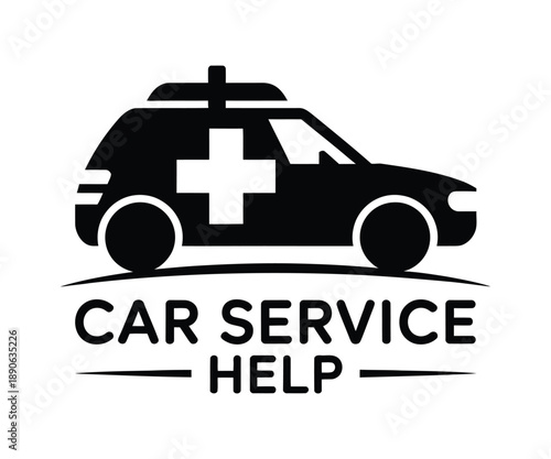 Emergency car service vehicle with medical cross symbol for roadside assistance