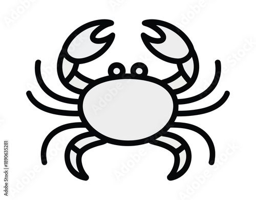 Simple, clean illustration of a crab with claws raised