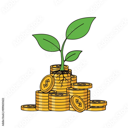 Money Growth with Plant Sprout and Coins