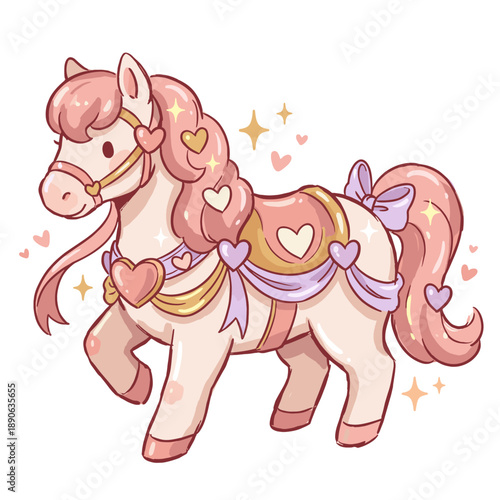 Cute Valentine Carousel Horse Illustration in Pastel Style