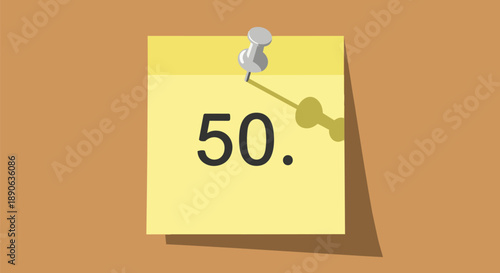 Yellow sticky note with number fifty.