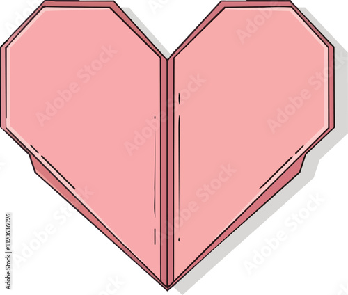 Pink Paper Heart Origami Folded Shape.