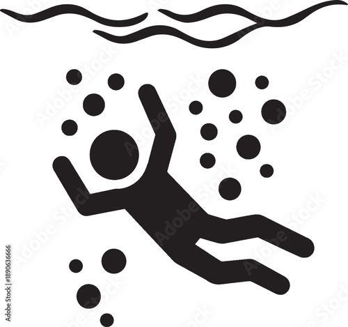 Person swimming underwater surrounded by bubbles