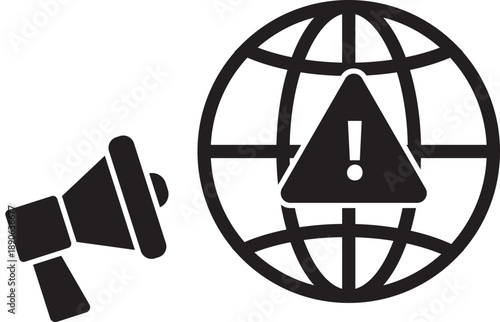 Global Warning Icon with Megaphone Illustration